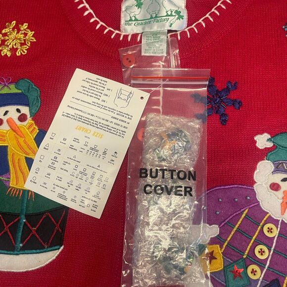 Quacker Factory 2X Christmas Cardigan Red Snowman Holiday Festive Ugly Sweater - Picture 5 of 6